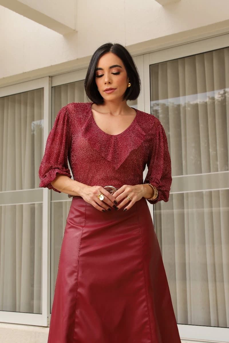 Saia Midi Couro Rayon 6