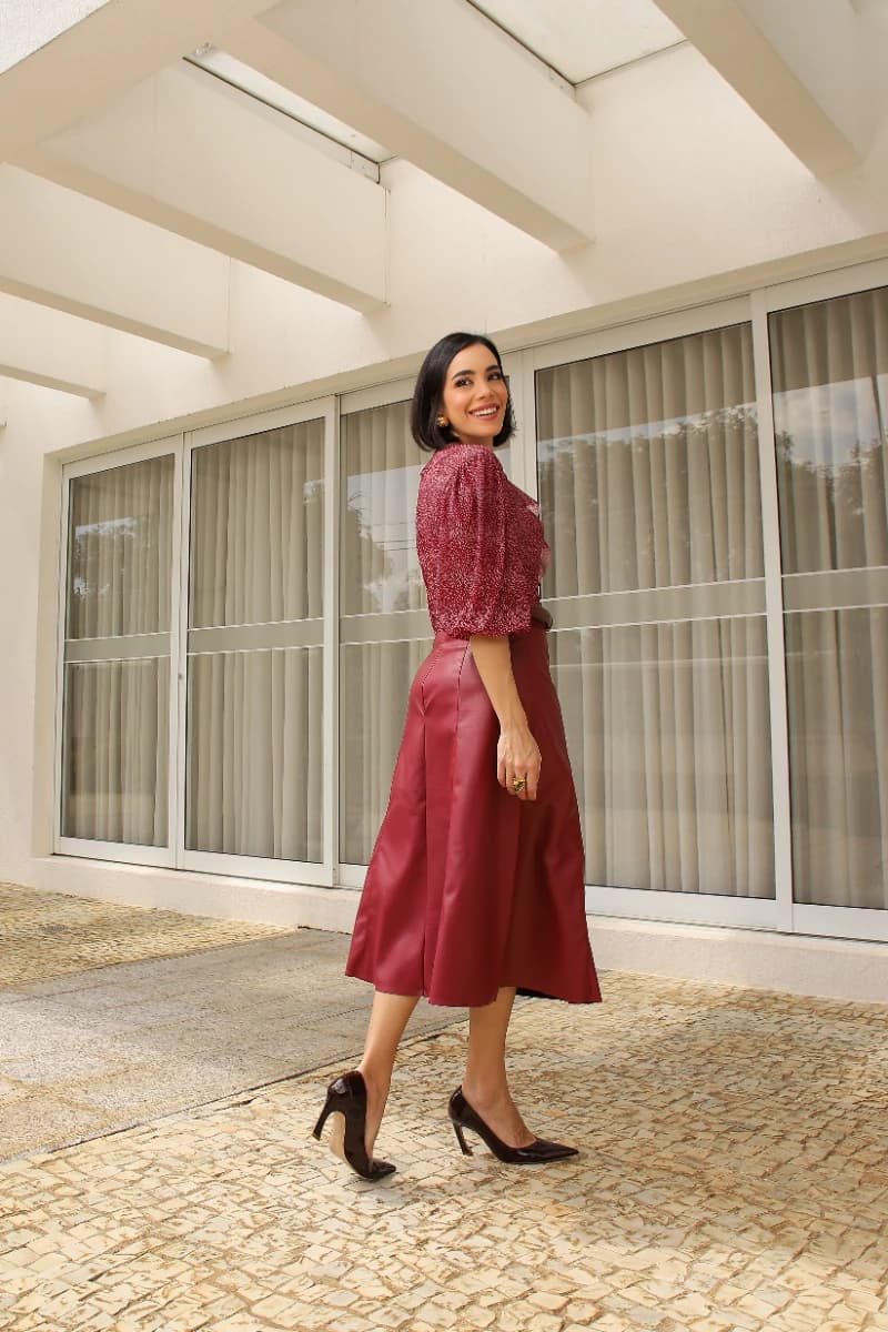 Saia Midi Couro Rayon 4