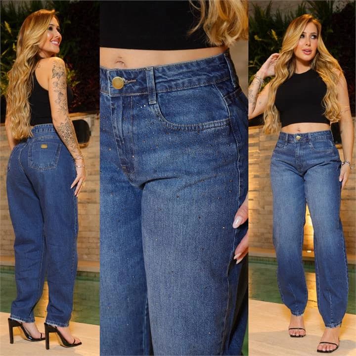 CALÇA BARREL COM PEDRARIA (SEM ELASTANO)